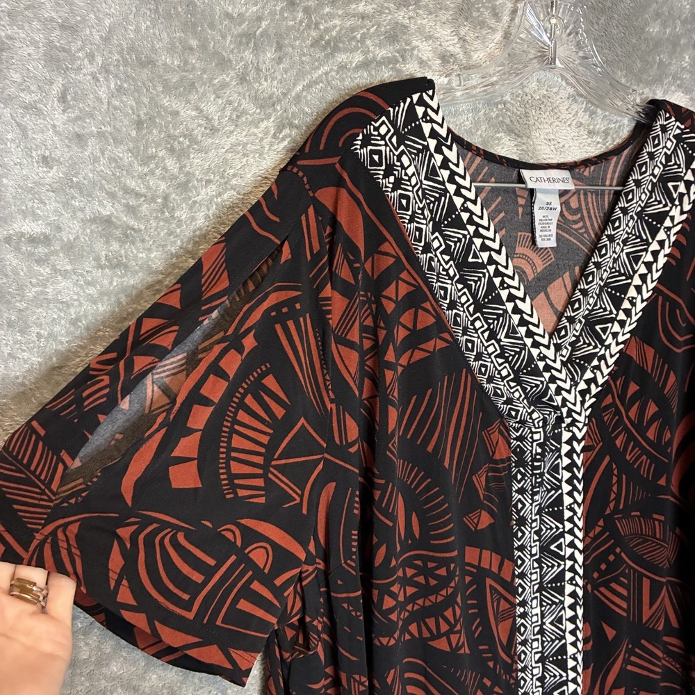 Catherines Womens Geometric Maxi Dress 3X Plus Aztec Tribal Resortwear Flowy